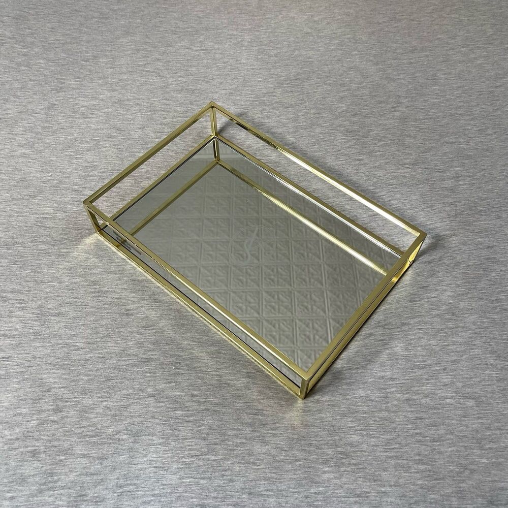 Victoria's Secret Vintage Gold Logo Mirrored Vanity Tray